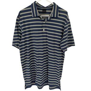 Dunning Golf Polo Shirt Mens Large Blue Striped Short Sleeve Casual Sport